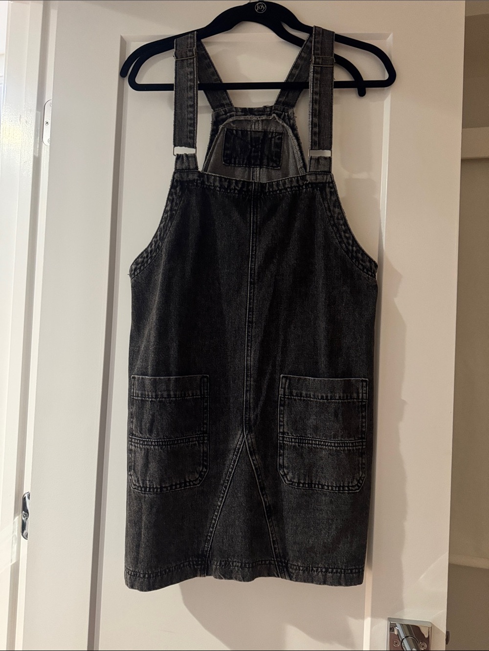 Source Unknown Black Washed Denim Pinafore Dress